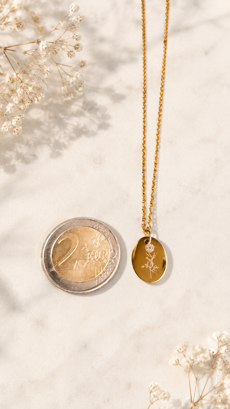 Geburtsblumen Anhänger Oval personalisiert – Edelstahl (Silber/Gold/Roségold) | Geburtstag Geschenk
