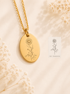 Geburtsblumen Anhänger Oval personalisiert – Edelstahl (Silber/Gold/Roségold) | Geburtstag Geschenk