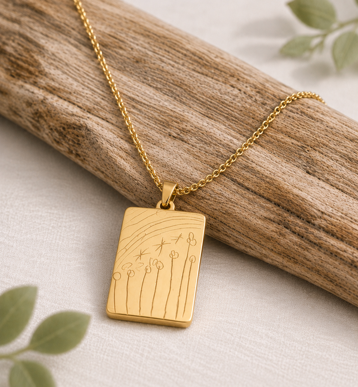 Collier Personnalisé Dessin d'Enfant – Gravure Dessin d'Enfant Cadeau pour Maman | Pendentif Personnalisé 15x22mm | Collier Souvenir