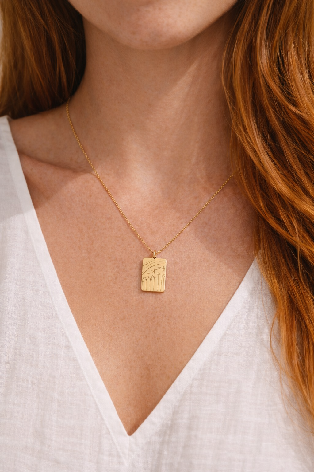 Personalized Necklace Child Drawing – Kinderzeichnung Gravur Kette Geschenk für Mama | Individueller Anhänger 15x22mm | Erinnerungskette