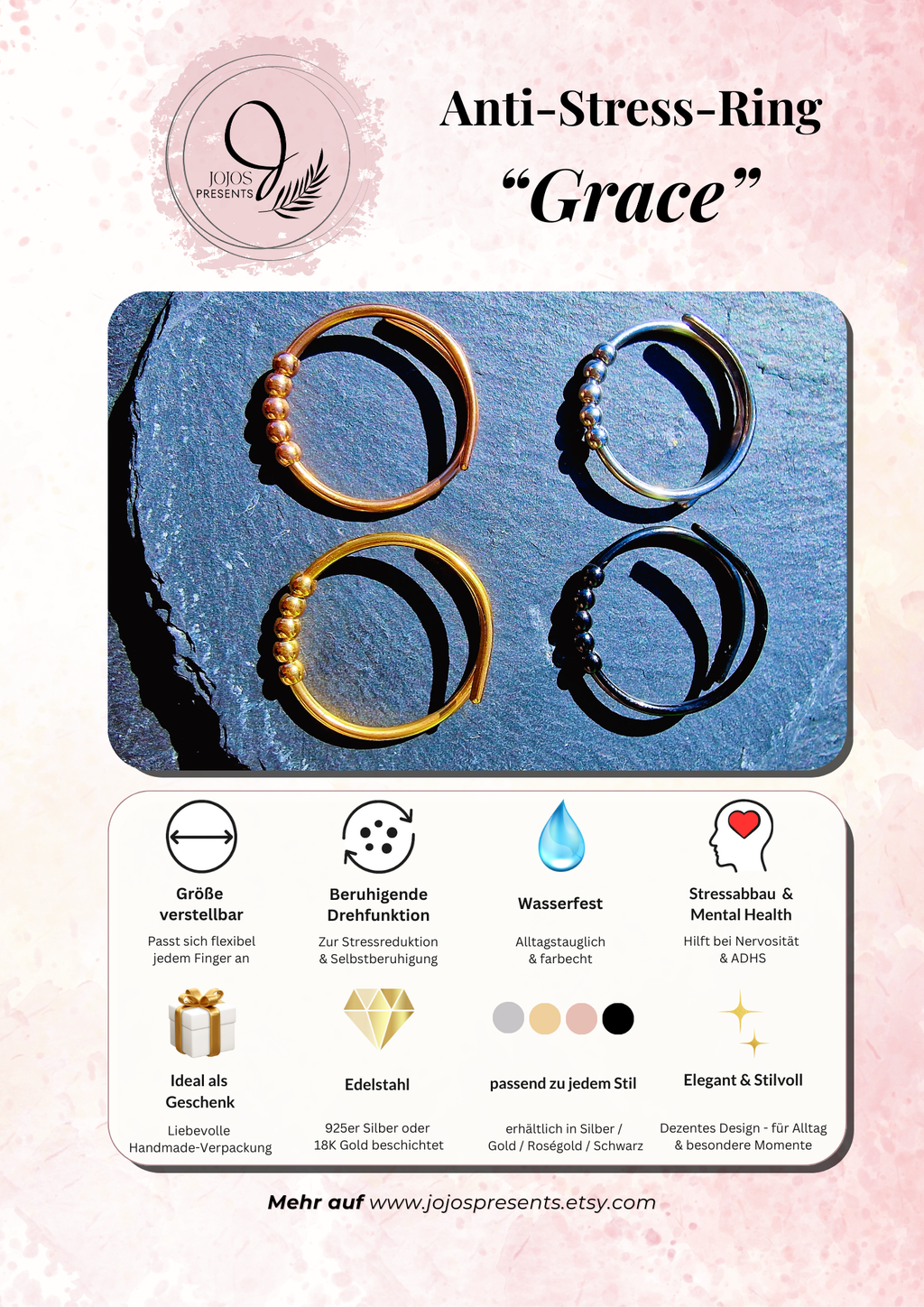 Anti-Stress-Ring Grace – verstellbarer Fidget Ring für kräftige Finger
