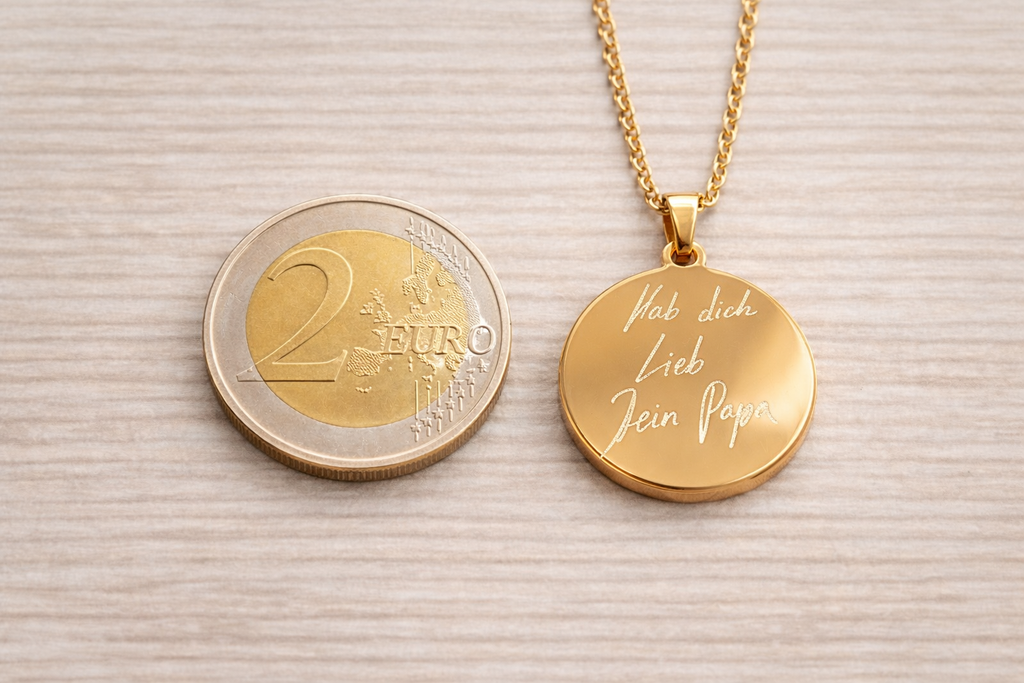 Halskette mit echter Handschrift | Schmuck mit gravierter Handschrift | Individueller Anhänger 22mm | Erinnerungskette | Gedenkkette
