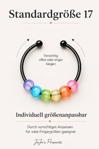 Schwarzer Anti-Stress-Ring mit Regenbogenperlen – größenverstellbarer Fidget Ring, limitierte Iris Black Edition von JoJos Presents