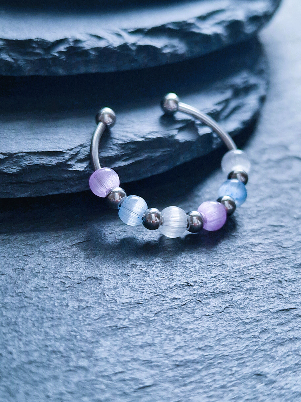 Bague anti-stress « Aurora » • Bague Fidget réglable pour femme • Bague d'anxiété • Perles en verre œil de chat • Idée cadeau pour elle • JoJos Presents