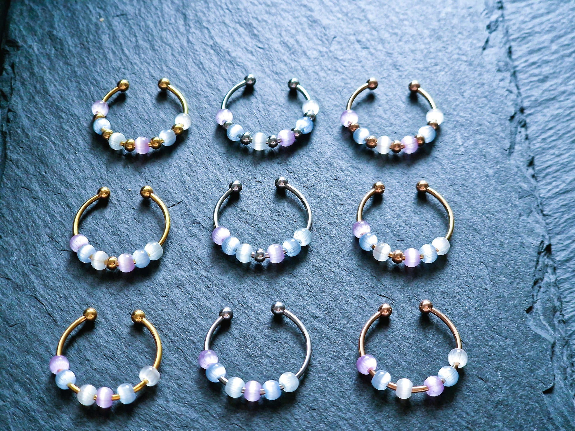 Spinner ring with glass beads – fidget jewelry for anxiety relief in gold, silver and rosegold