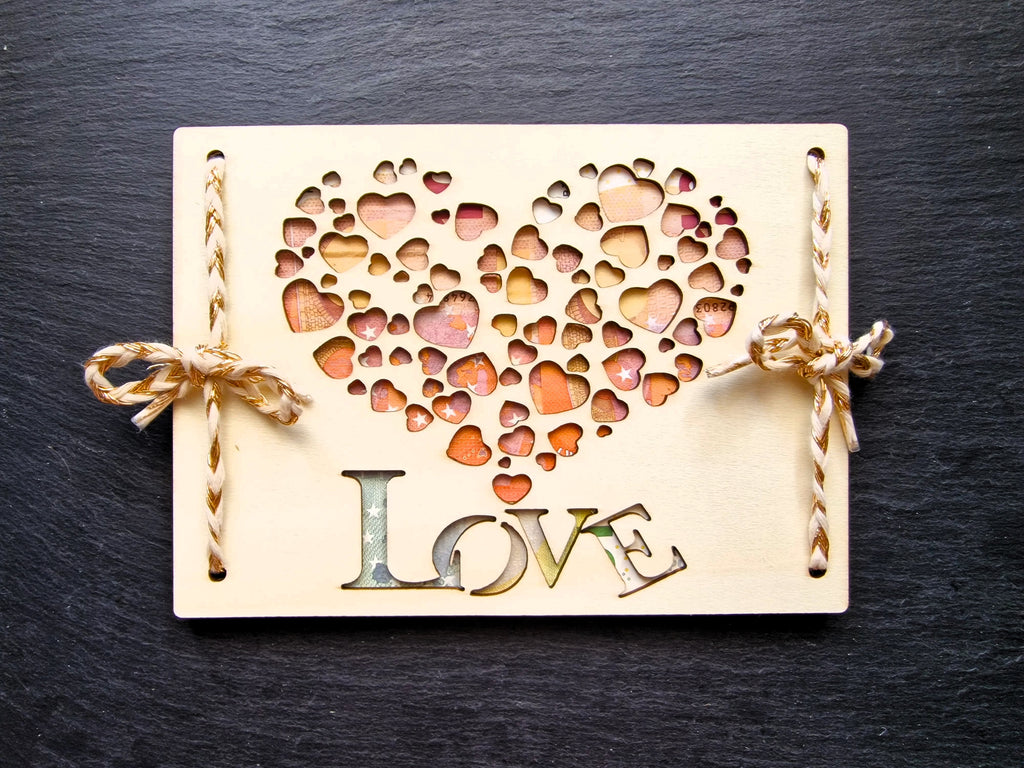 Geldgeschenk LOVE aus Holz | Herz Geldgeschenk Hochzeit & Geburtstag | Kreative Gutschein Karte | Valentinstag Geschenk | DIY personalisierbar