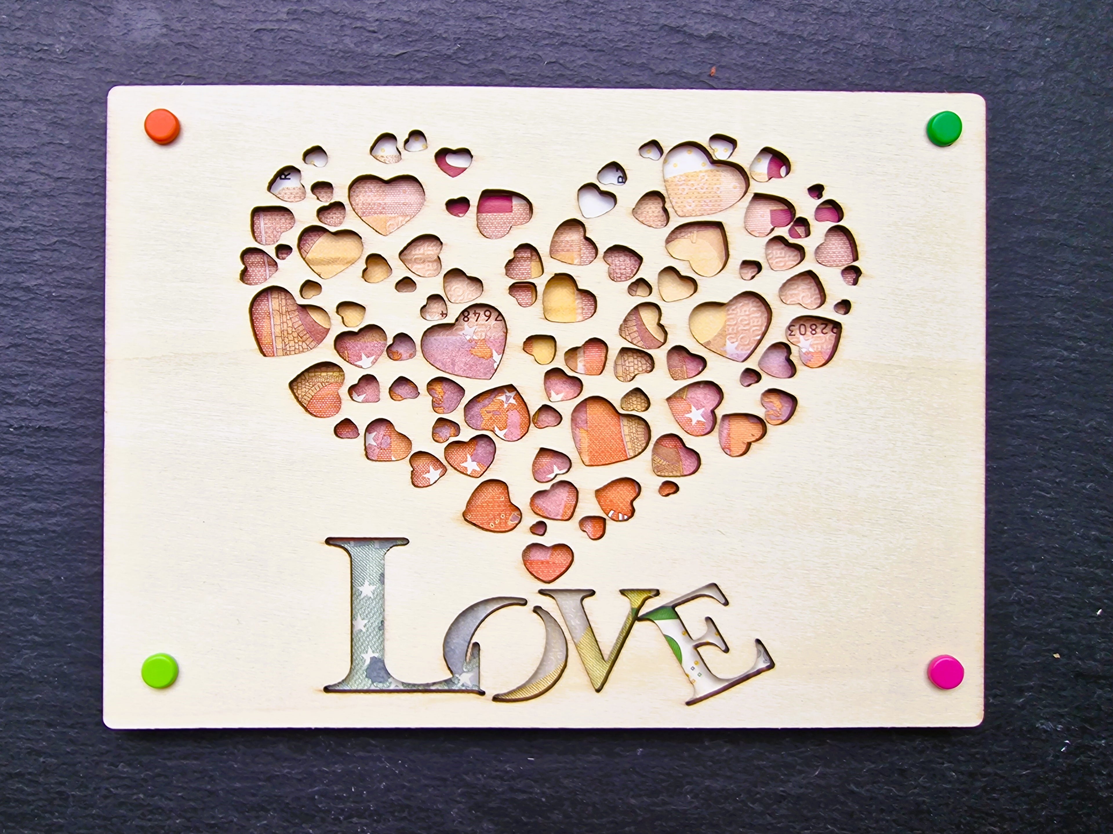 Geldgeschenk LOVE aus Holz | Herz Geldgeschenk Hochzeit & Geburtstag | Kreative Gutschein Karte | Valentinstag Geschenk | DIY personalisierbar