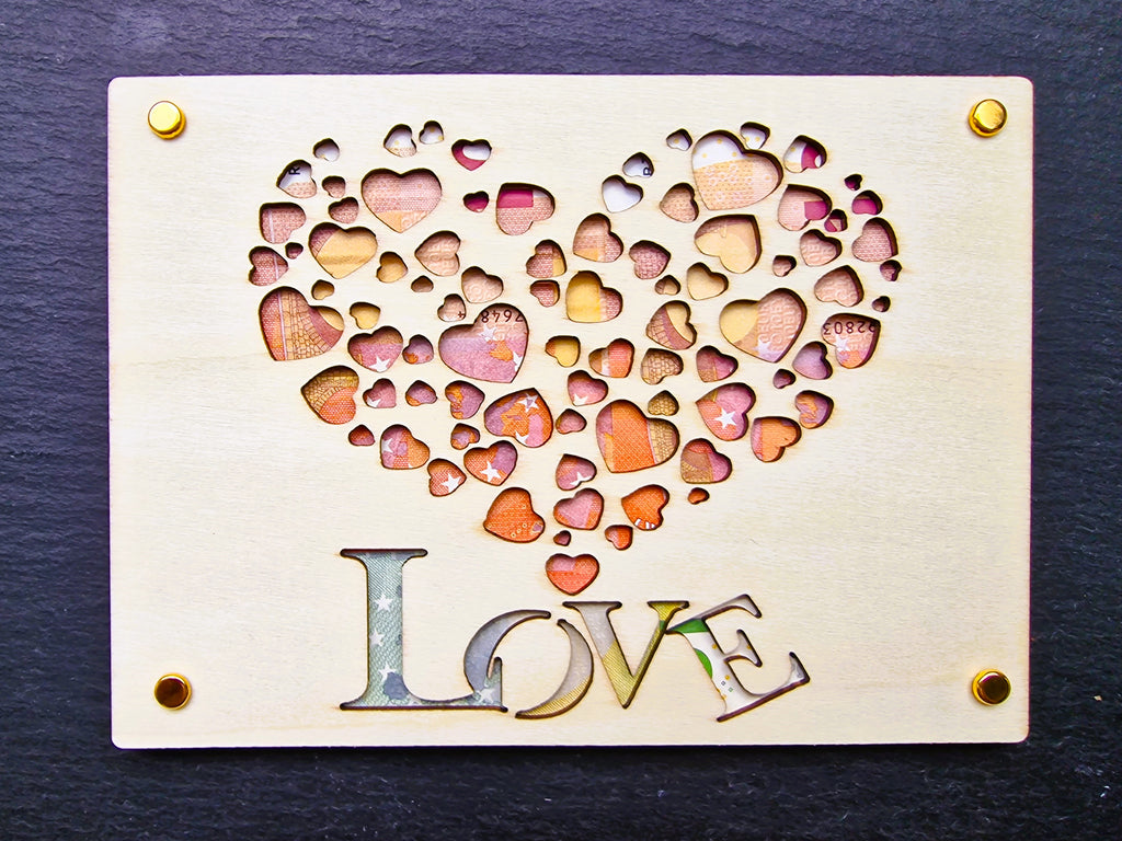 Geldgeschenk LOVE aus Holz | Herz Geldgeschenk Hochzeit & Geburtstag | Kreative Gutschein Karte | Valentinstag Geschenk | DIY personalisierbar
