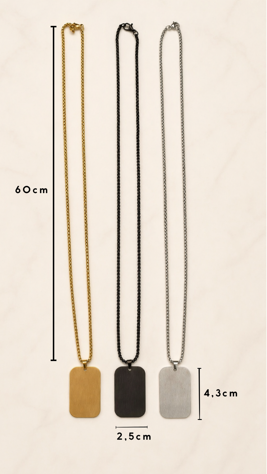 Dog Tag Kette personalisiert – Gravur Anhänger 43x26 mm | Edelstahl (Silber/Gold/Schwarz) | Männer Geschenk Erinnerung