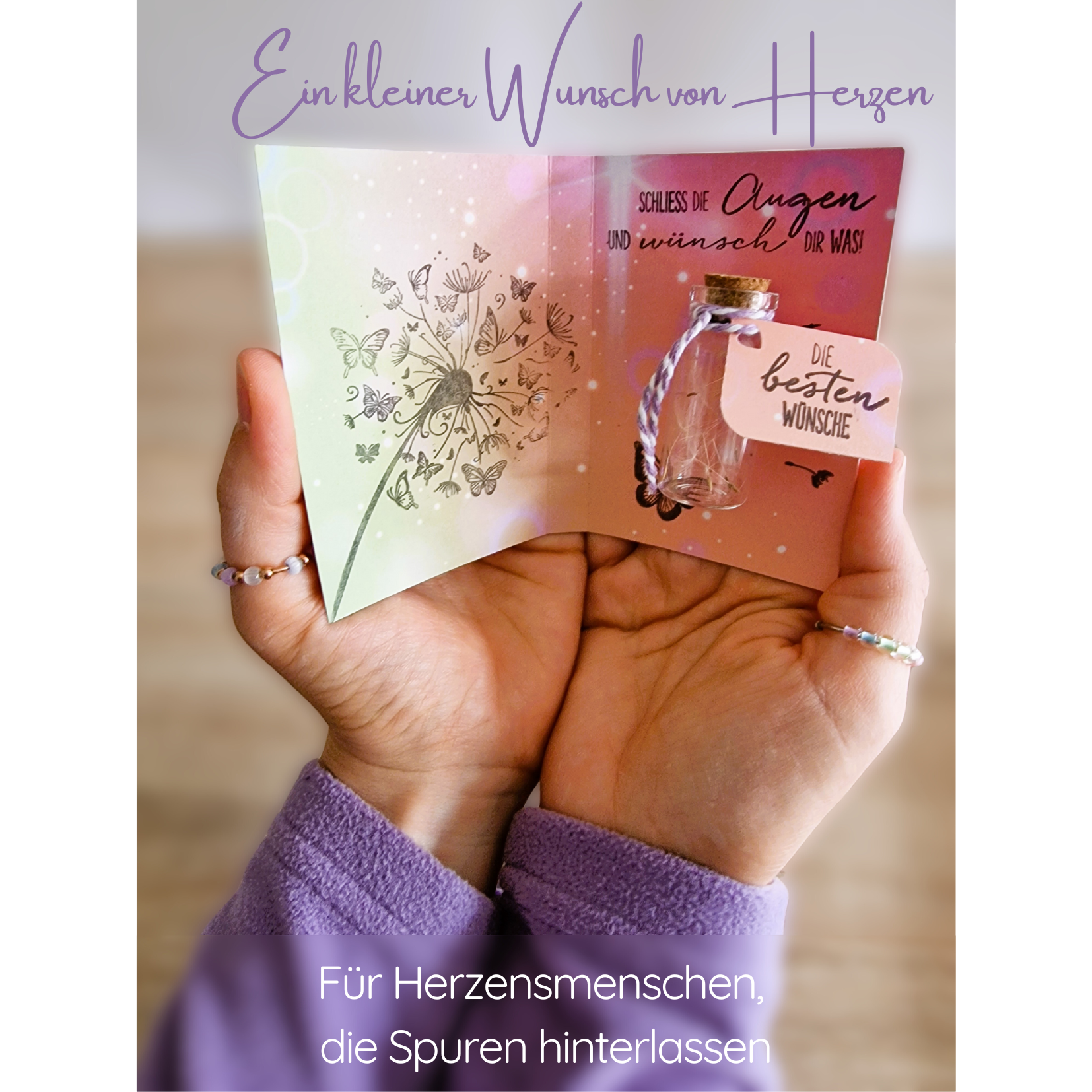 Mini-Wunsch im Glas |  echten Pusteblumenköpfen |  Geschenk zum Abschied, Geburtstag, Dankeschön |Wunscherfüller | für Herzensmenschen