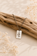 Geburtsblumen Anhänger rechteckig personalisiert – Edelstahl (Silber/Gold/Roségold) | Geburtstag Geschenk