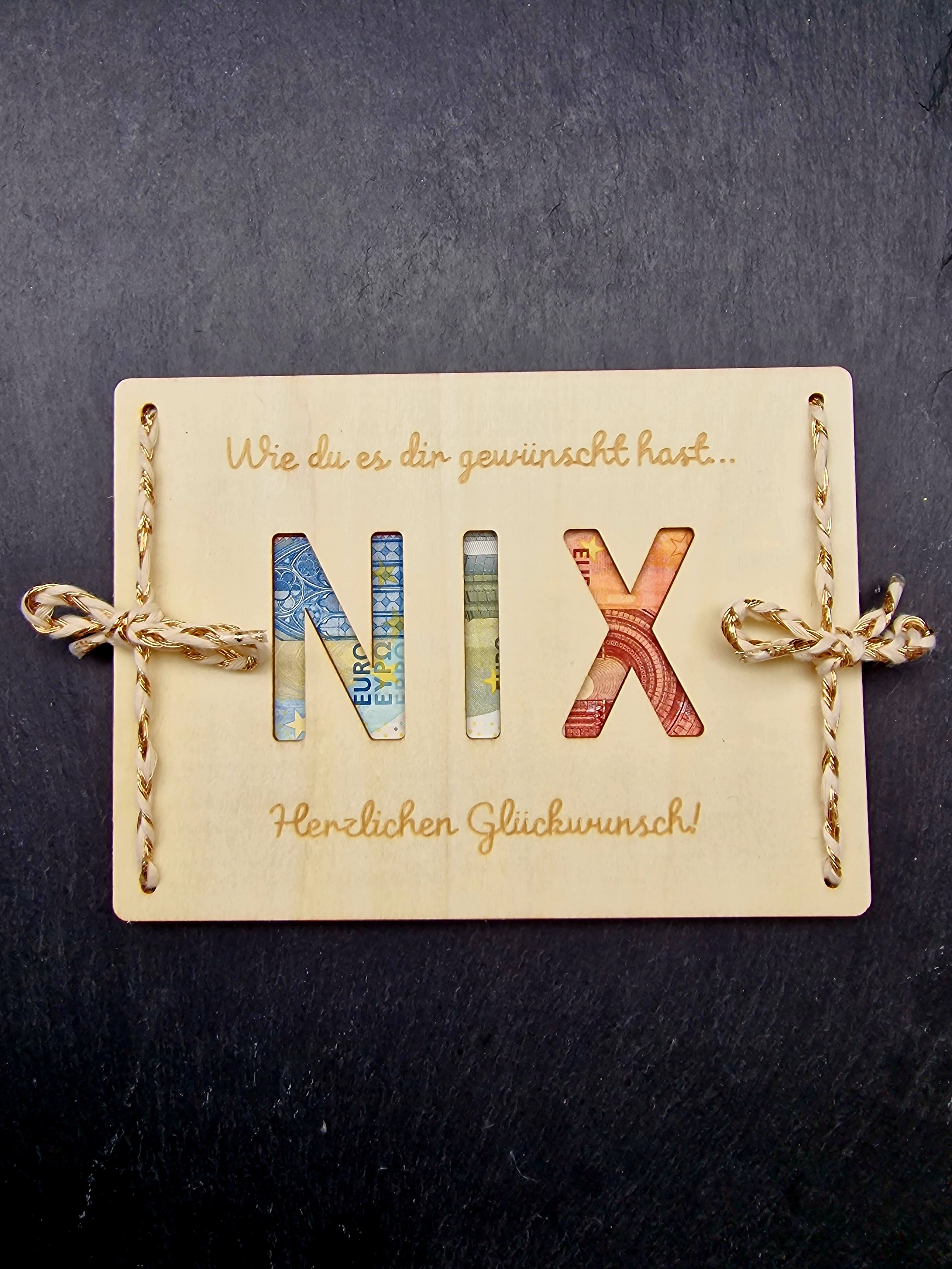 Lustiges Geldgeschenk NIX aus Holz | Kreative Gutschein Karte | Humorvolles Geldgeschenk Geburtstag & Ostern | Du wolltest nichts