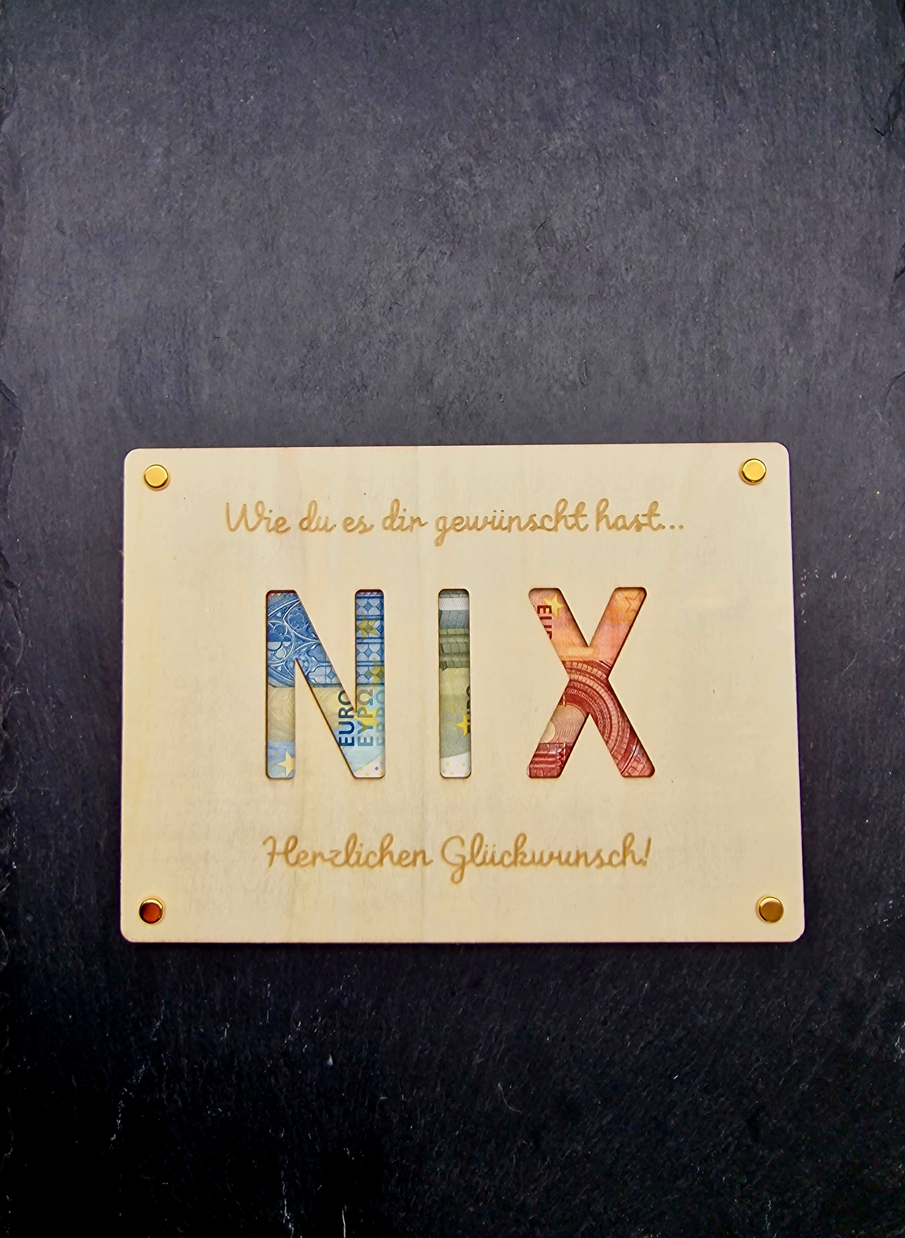 Lustiges Geldgeschenk NIX aus Holz | Kreative Gutschein Karte | Humorvolles Geldgeschenk Geburtstag & Ostern | Du wolltest nichts