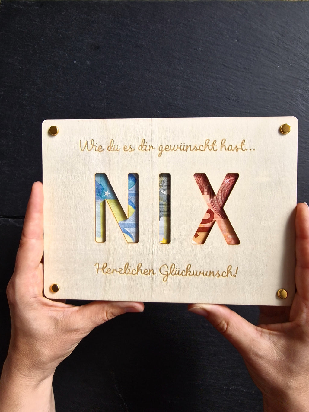 Lustiges Geldgeschenk NIX aus Holz | Kreative Gutschein Karte | Humorvolles Geldgeschenk Geburtstag & Ostern | Du wolltest nichts