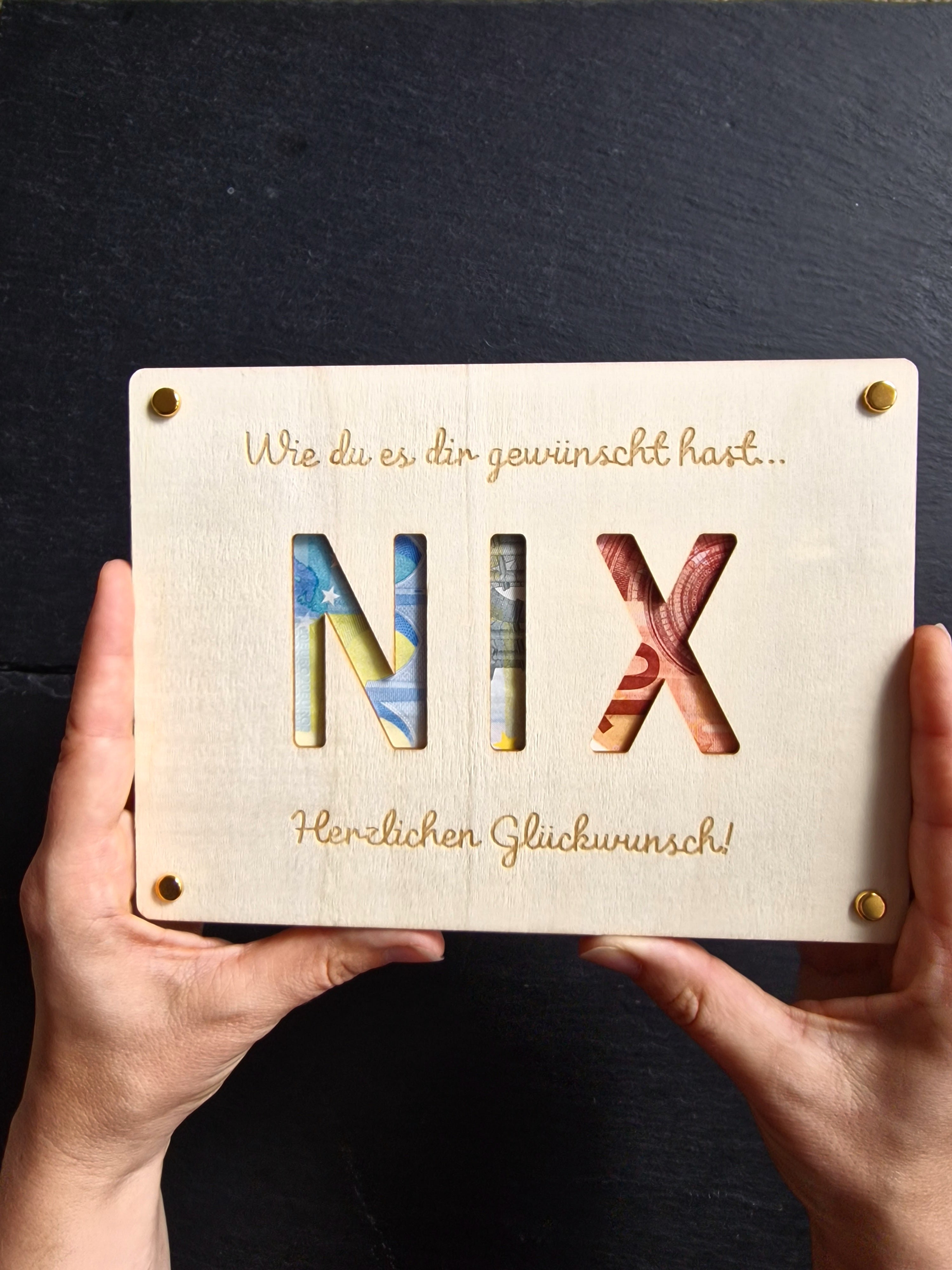 Lustiges Geldgeschenk NIX aus Holz | Kreative Gutschein Karte | Humorvolles Geldgeschenk Geburtstag & Ostern | Du wolltest nichts