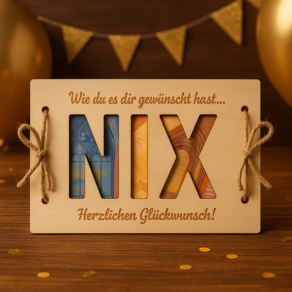 Lustiges Geldgeschenk NIX aus Holz | Kreative Gutschein Karte | Humorvolles Geldgeschenk Geburtstag & Ostern | Du wolltest nichts
