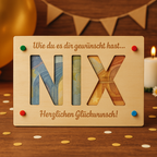 Lustiges Geldgeschenk NIX aus Holz | Kreative Gutschein Karte | Humorvolles Geldgeschenk Geburtstag & Ostern | Du wolltest nichts