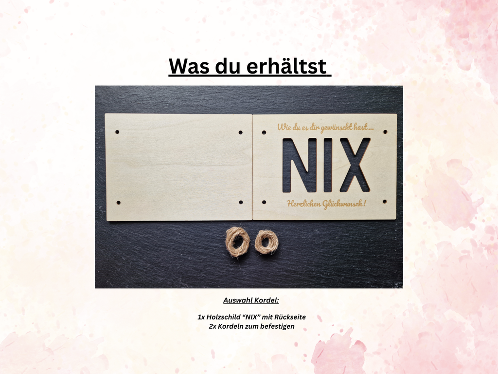 Lustiges Geldgeschenk NIX aus Holz | Kreative Gutschein Karte | Humorvolles Geldgeschenk Geburtstag & Ostern | Du wolltest nichts