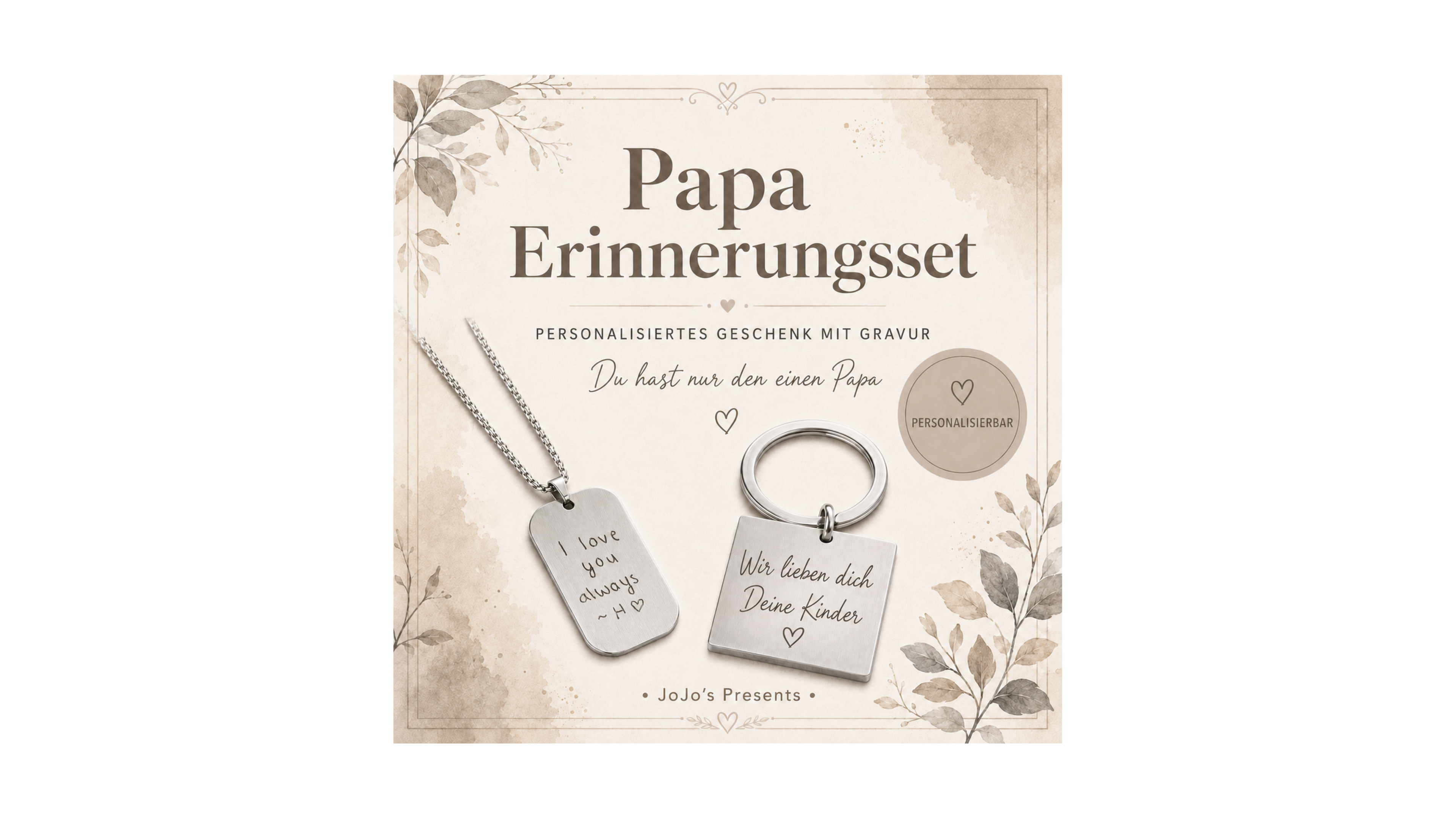 Papa Erinnerungsset – Dog Tag & Schlüsselanhänger mit Gravur