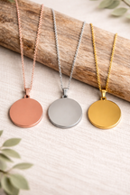 Children's Drawing Engraved Necklace Personalized – Round 22mm Coated Stainless Steel (Silver/Gold/Rose Gold) | Gift