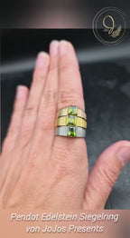 Peridot Statement Siegelring • Gold Vintage Cocktail Ring mit grünem Edelstein • Geschenk für Partnerin