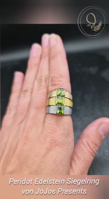 Peridot Statement Siegelring • Gold Vintage Cocktail Ring mit grünem Edelstein • Geschenk für Partnerin
