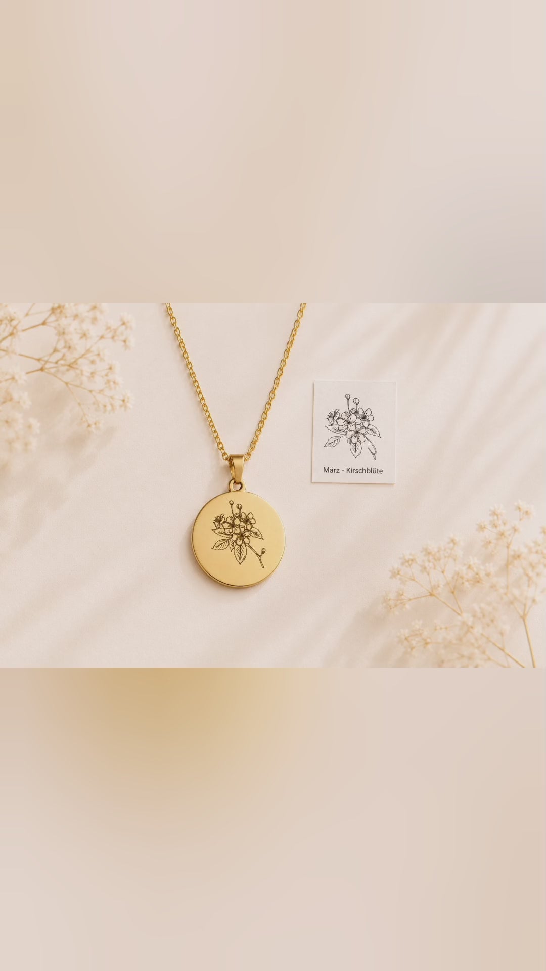 Geburtsblumen Anhänger rund 22mm personalisiert – Edelstahl (Silber/Gold/Roségold) | Geburtstag Geschenk