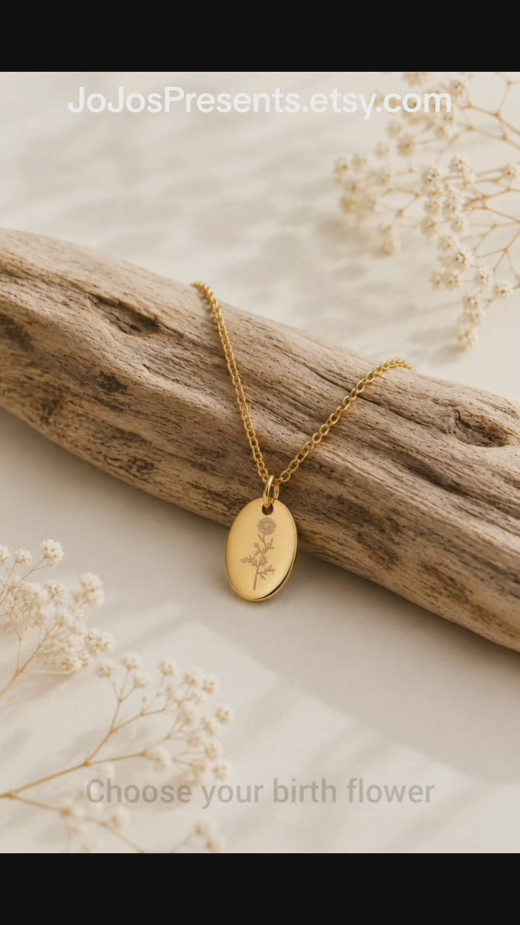 Geburtsblumen Anhänger Oval personalisiert – Edelstahl (Silber/Gold/Roségold) | Geburtstag Geschenk