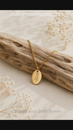 Geburtsblumen Anhänger Oval personalisiert – Edelstahl (Silber/Gold/Roségold) | Geburtstag Geschenk