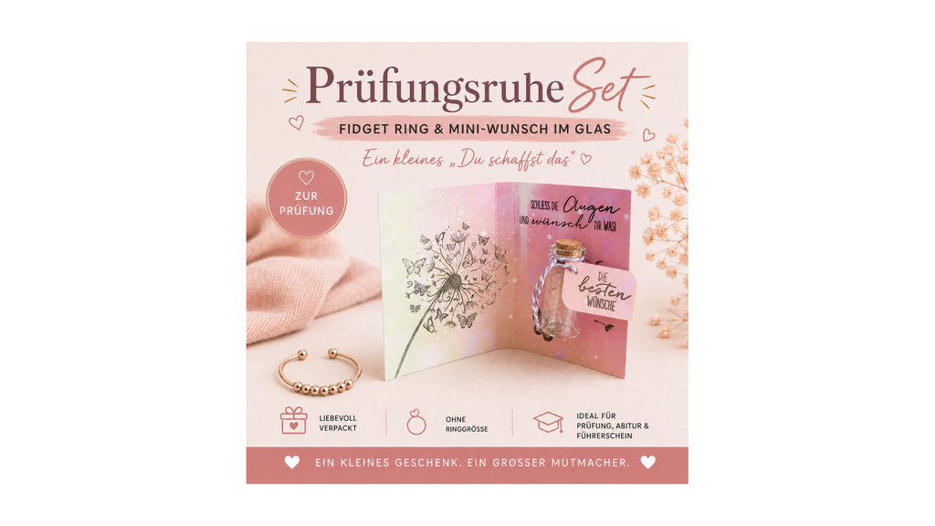 Prüfungsruhe Set – Fidget Ring & Mini-Wunsch im Glas
