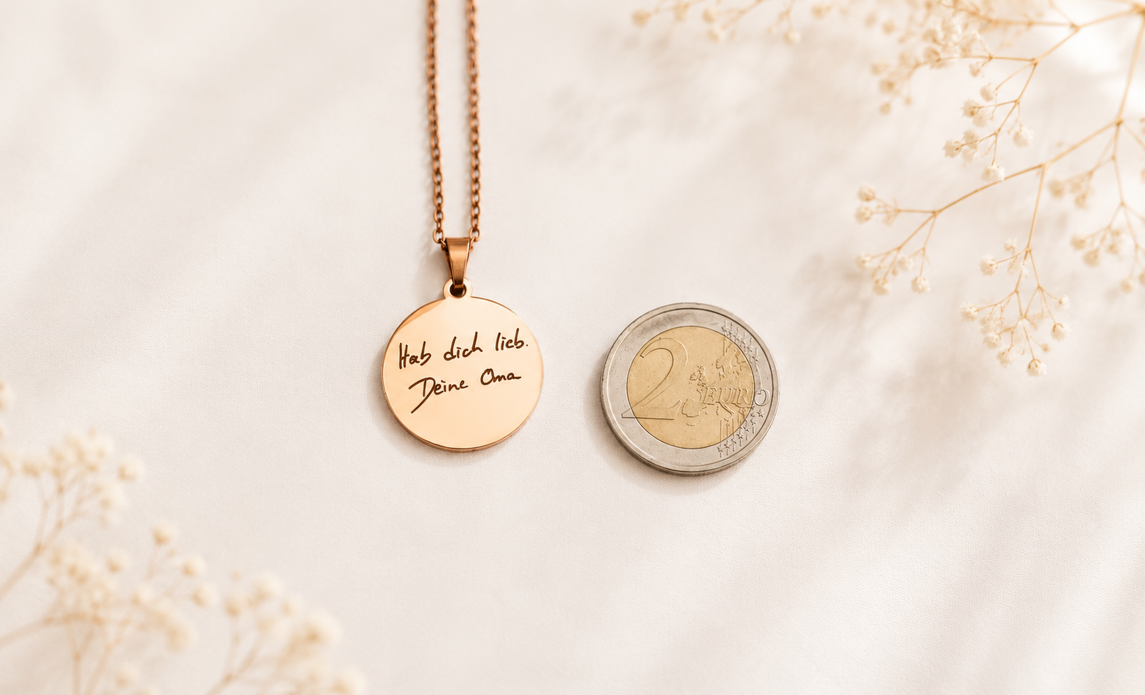 Halskette mit echter Handschrift | Schmuck mit gravierter Handschrift | Individueller Anhänger 22mm | Erinnerungskette | Gedenkkette