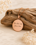 Halskette mit echter Handschrift | Schmuck mit gravierter Handschrift | Individueller Anhänger 22mm | Erinnerungskette | Gedenkkette