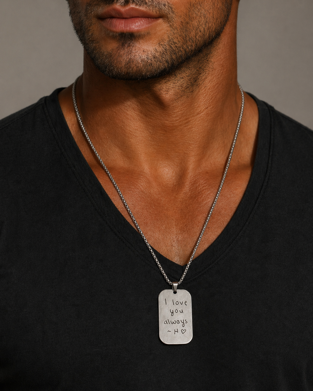 Dog Tag Kette personalisiert – Gravur Anhänger 43x26 mm | Edelstahl (Silber/Gold/Schwarz) | Männer Geschenk Erinnerung