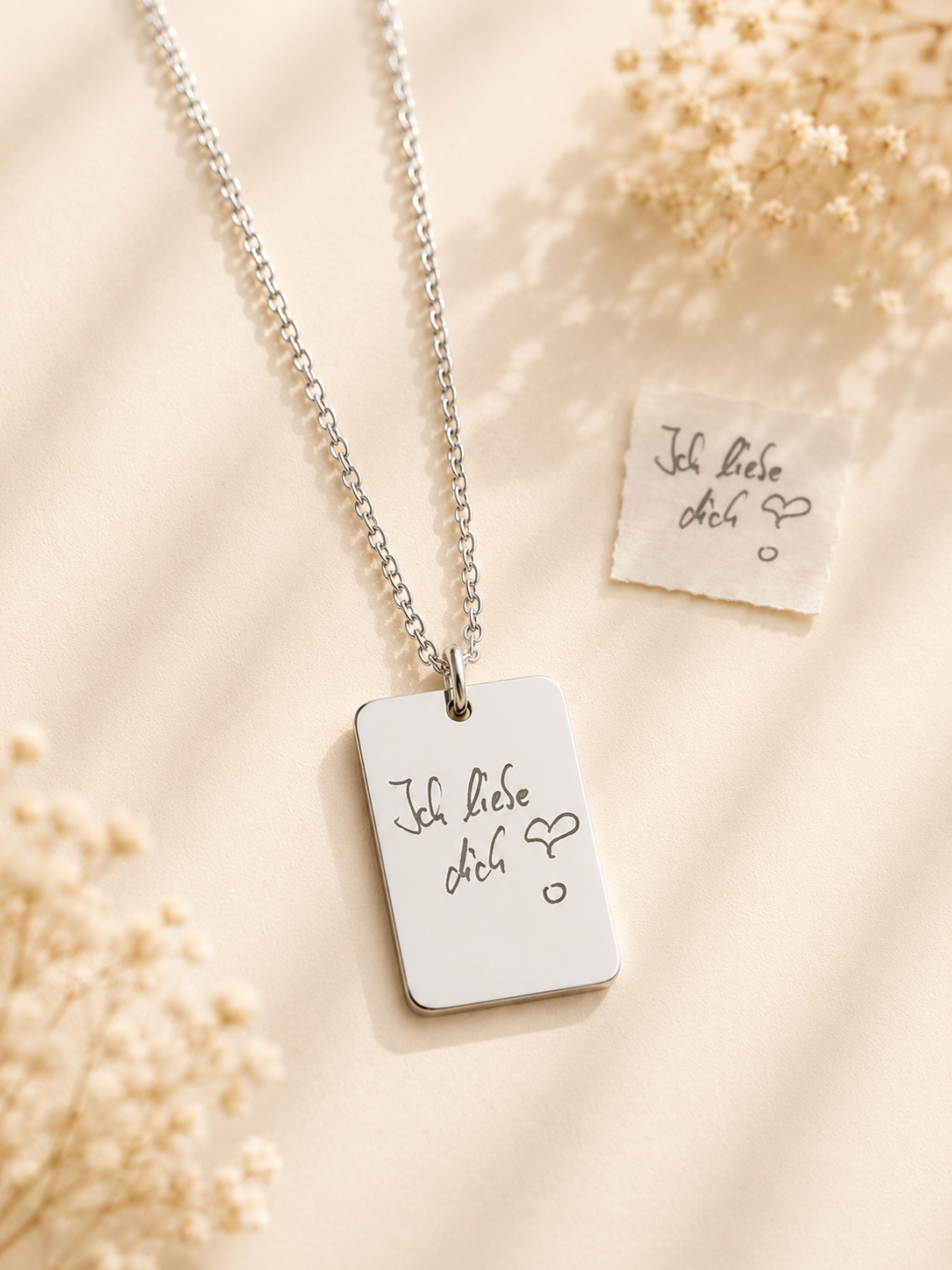 Personalisierte Handschrift Kette – Rechteck Anhänger mit Gravur | Geschenk für Mama oder Papa | Erinnerung Schmuck