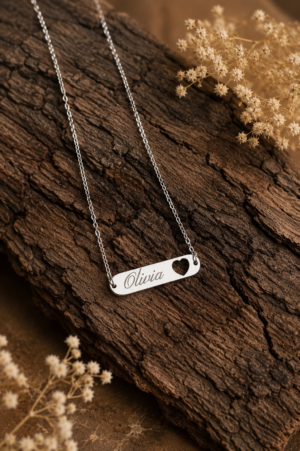 Herz Bar Kette personalisiert – Name oder Datum Gravur | Edelstahl (Silber/Gold) | Minimalistische Namenskette Geschenk