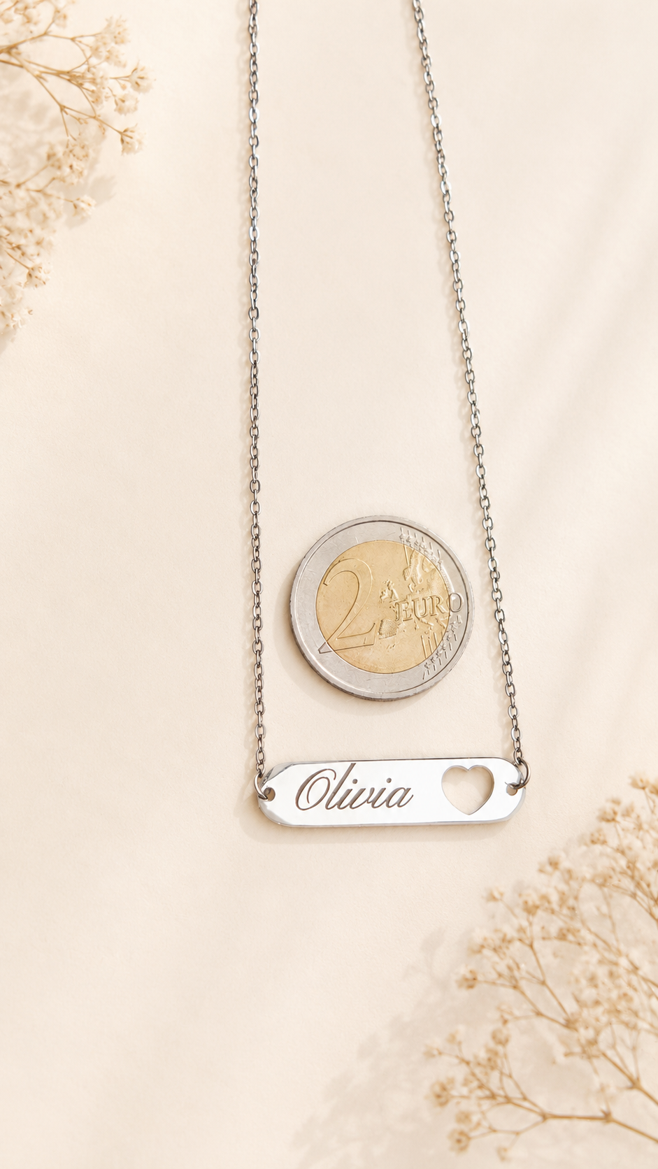 Herz Bar Kette personalisiert – Name oder Datum Gravur | Edelstahl (Silber/Gold) | Minimalistische Namenskette Geschenk