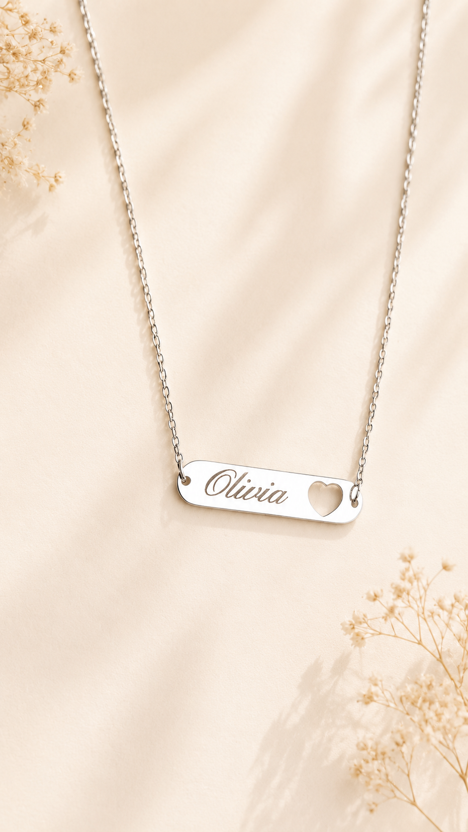 Herz Bar Kette personalisiert – Name oder Datum Gravur | Edelstahl (Silber/Gold) | Minimalistische Namenskette Geschenk