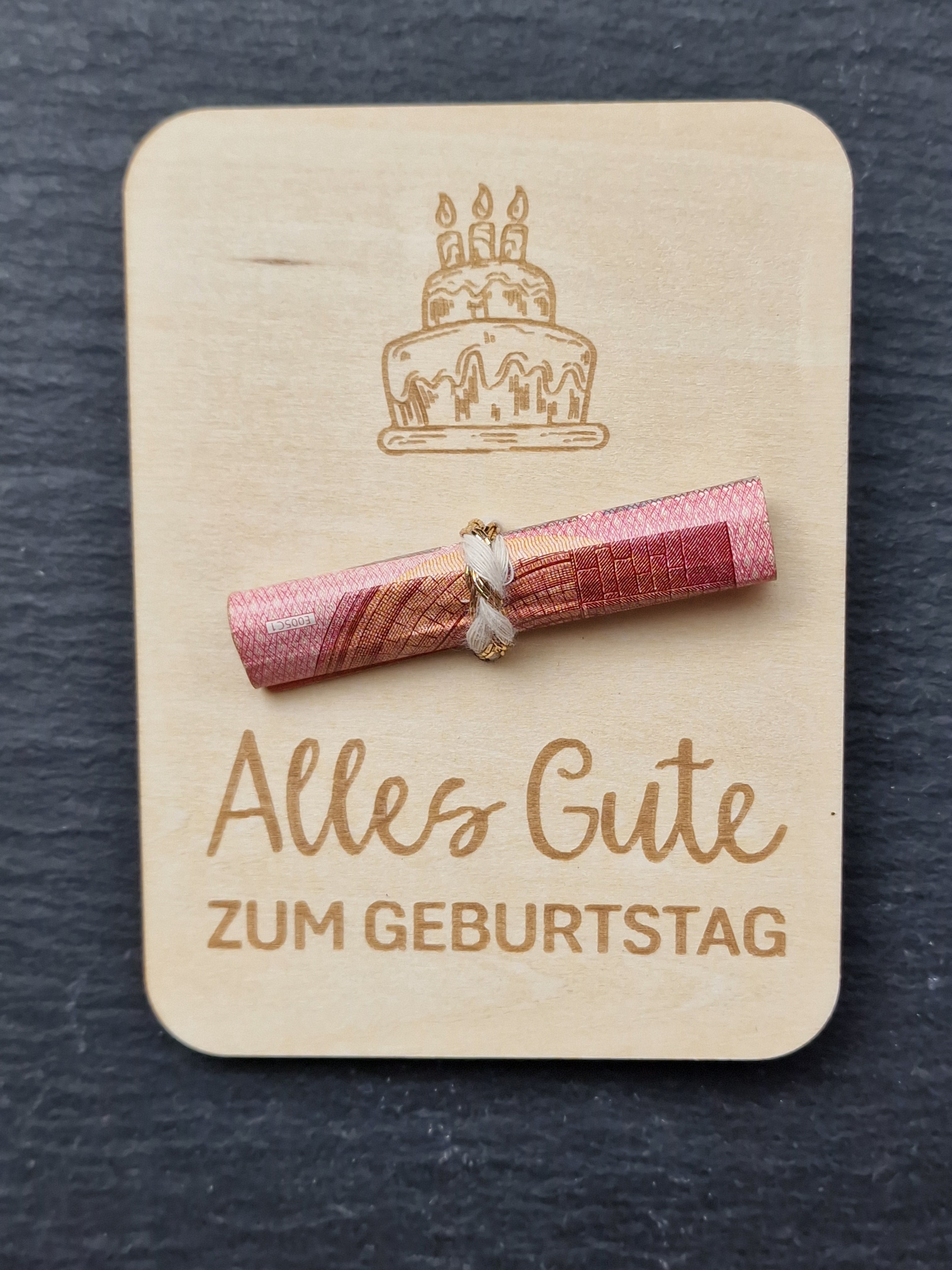 Geburtstags Geldgeschenk aus Holz | Gutscheinhalter Geburtstag | Geldschein Geschenkidee | Alles Gute zum Geburtstag | Klein & liebevoll
