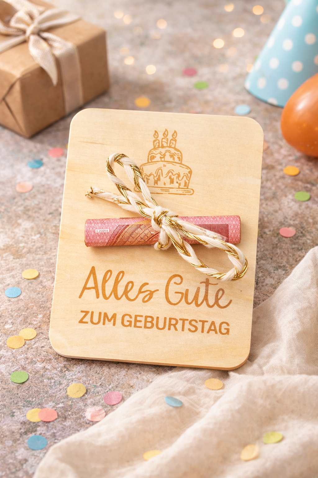Geburtstags Geldgeschenk aus Holz | Gutscheinhalter Geburtstag | Geldschein Geschenkidee | Alles Gute zum Geburtstag | Klein & liebevoll
