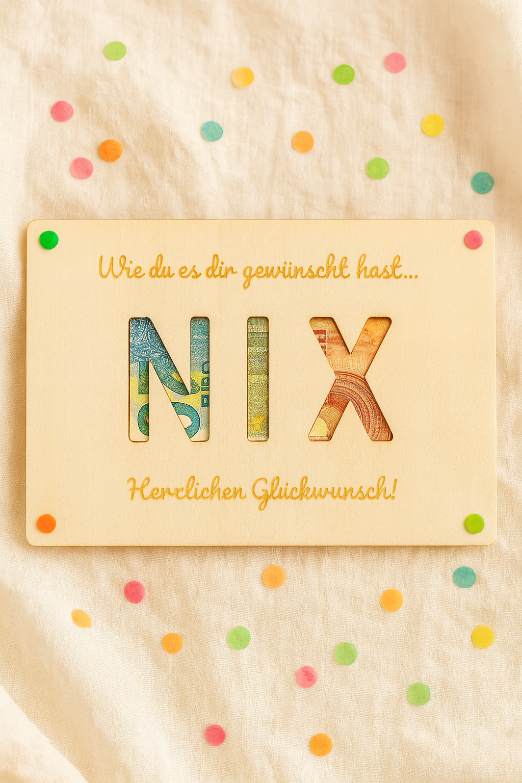 Lustiges Geldgeschenk NIX aus Holz | Kreative Gutschein Karte | Humorvolles Geldgeschenk Geburtstag & Ostern | Du wolltest nichts