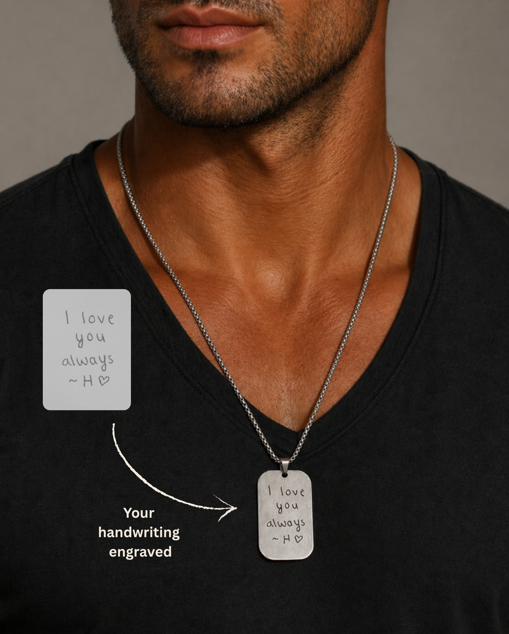 Dog Tag Kette personalisiert – Gravur Anhänger 43x26 mm | Edelstahl (Silber/Gold/Schwarz) | Männer Geschenk Erinnerung