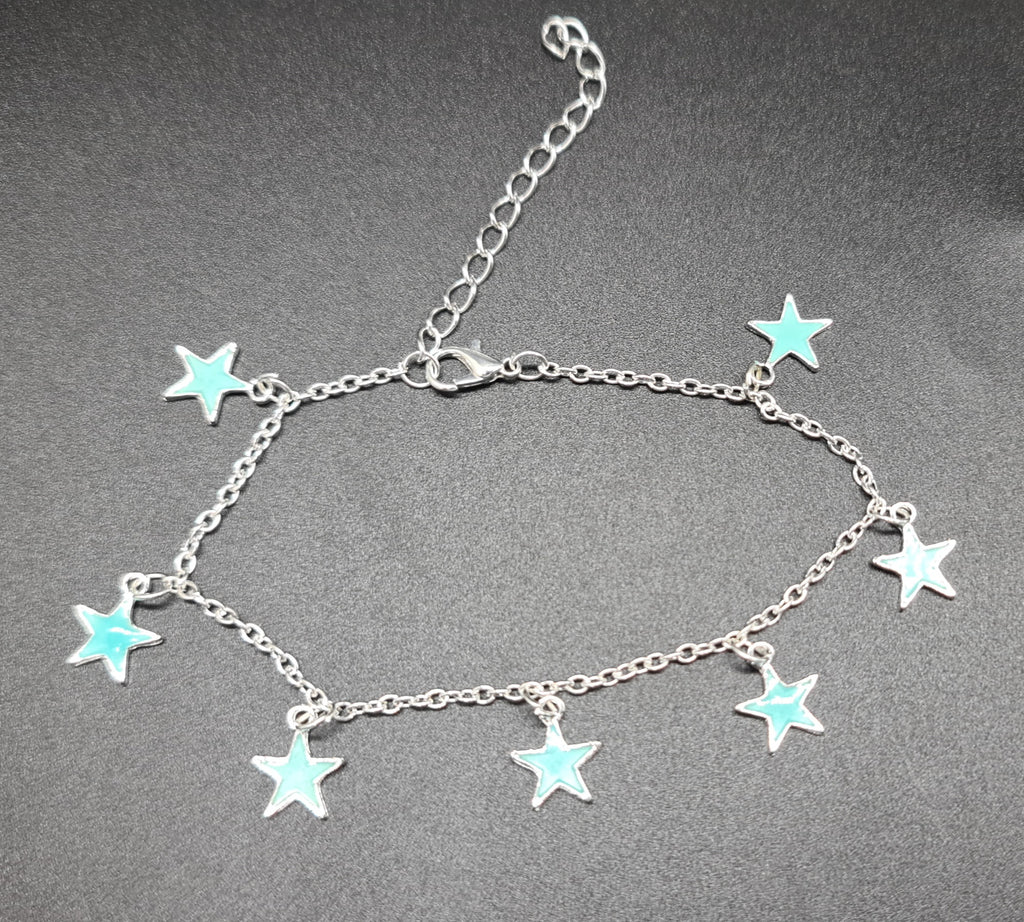 Leuchtendes Fußkettchen Stern Form Fußband Glow in the Dark Anklet Silber Fußkette Strandschmuck
