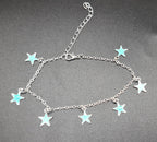 Chaîne de cheville lumineuse en forme d'étoile, bracelet de cheville phosphorescent, chaîne de cheville argentée, bijou de plage