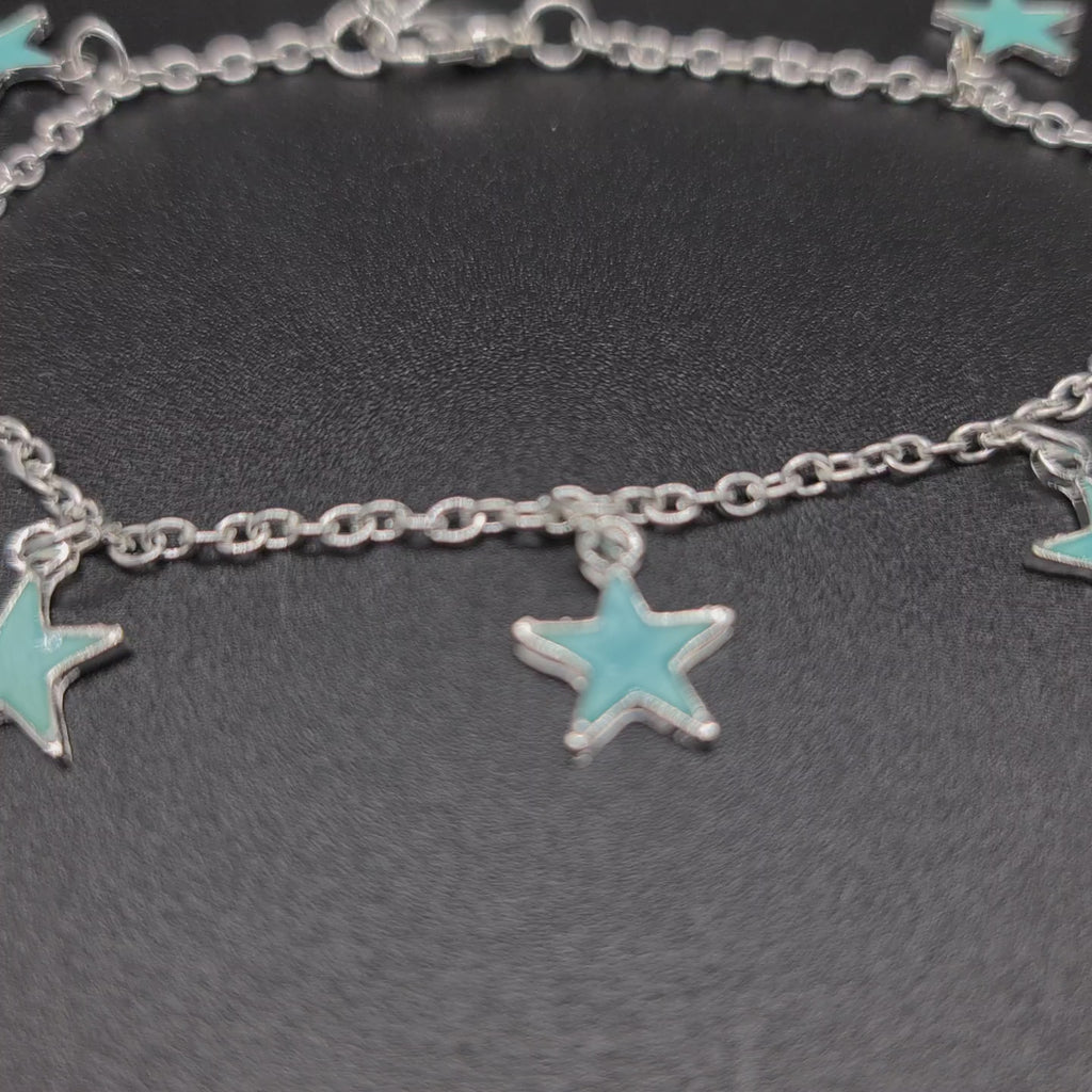 Leuchtendes Fußkettchen Stern Form Fußband Glow in the Dark Anklet Silber Fußkette Strandschmuck